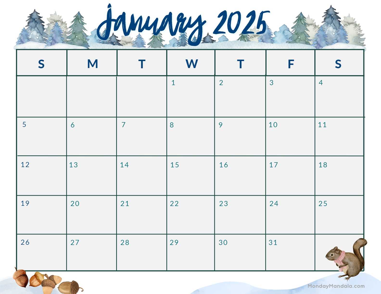 blank january 2025 calendar template