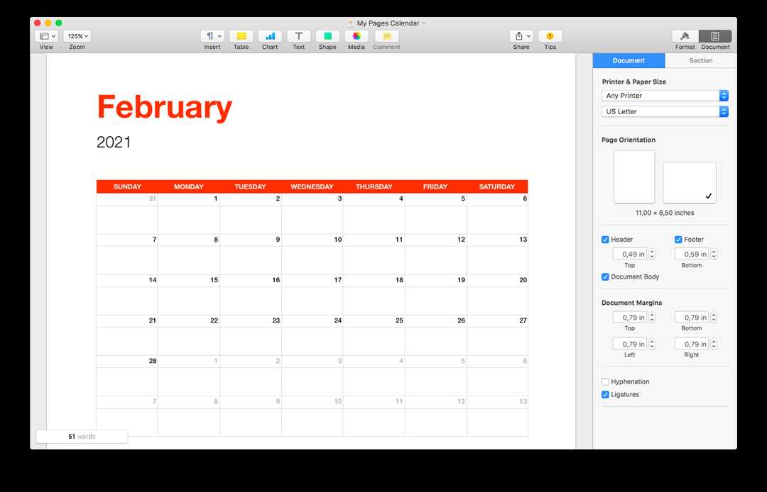 calendar template pages