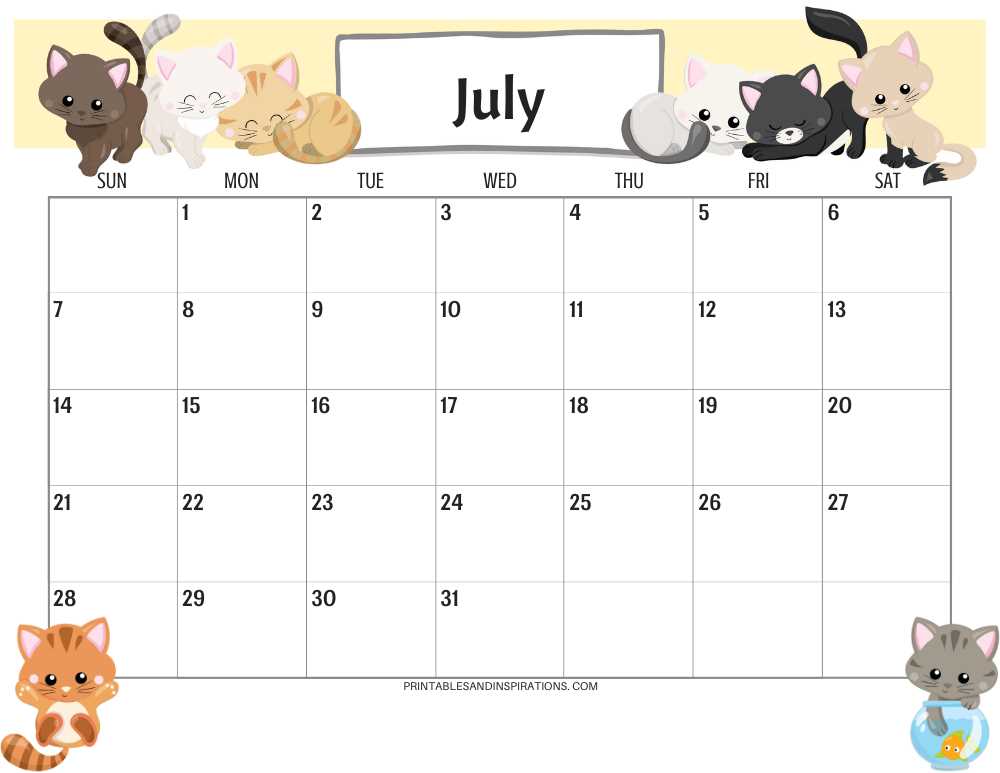 july month calendar template