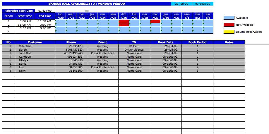 monthly booking calendar template