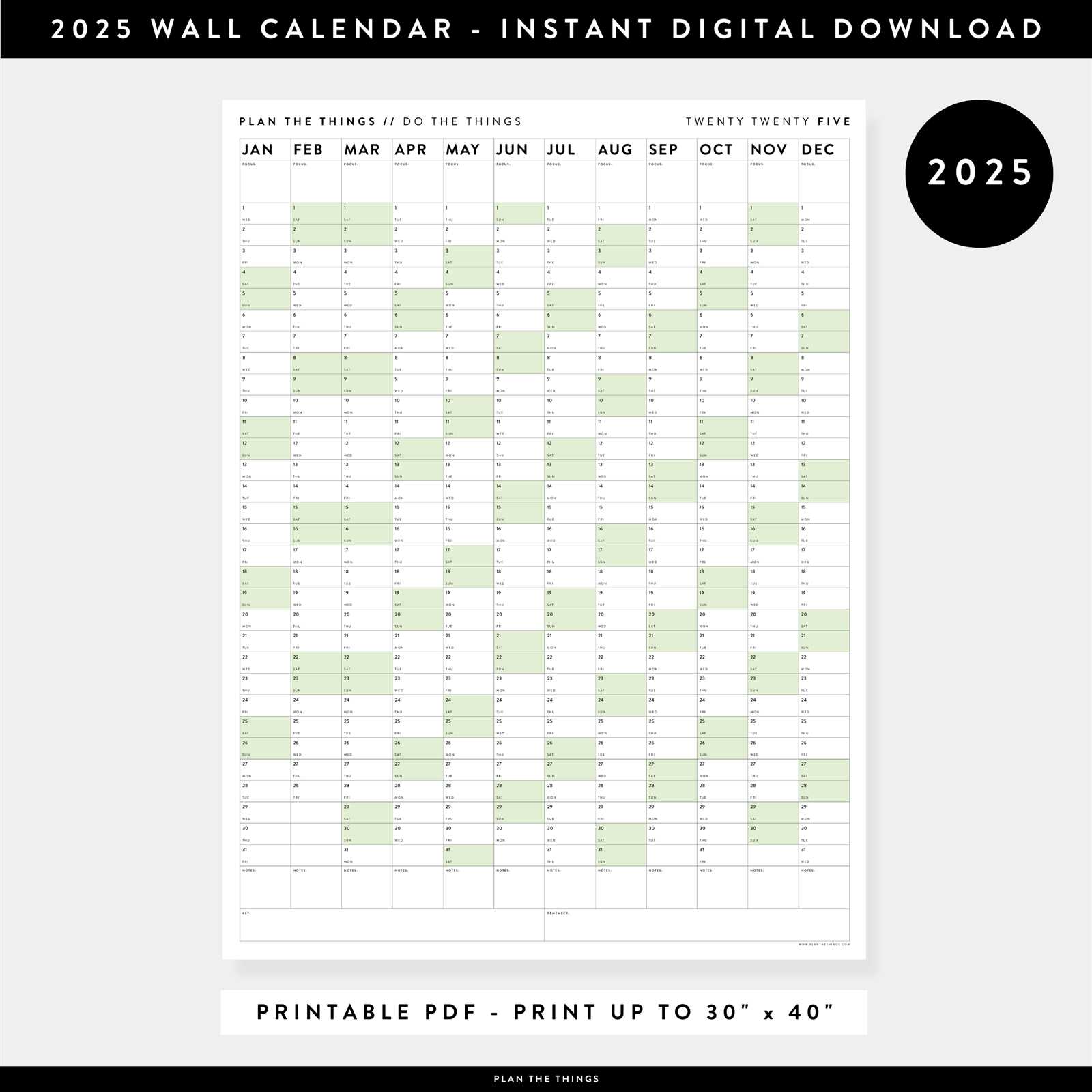 2025 wall calendar template