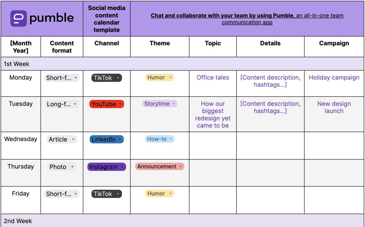 newsletter content calendar template