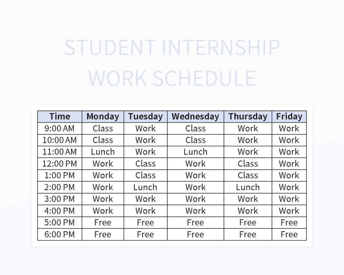 internship calendar template