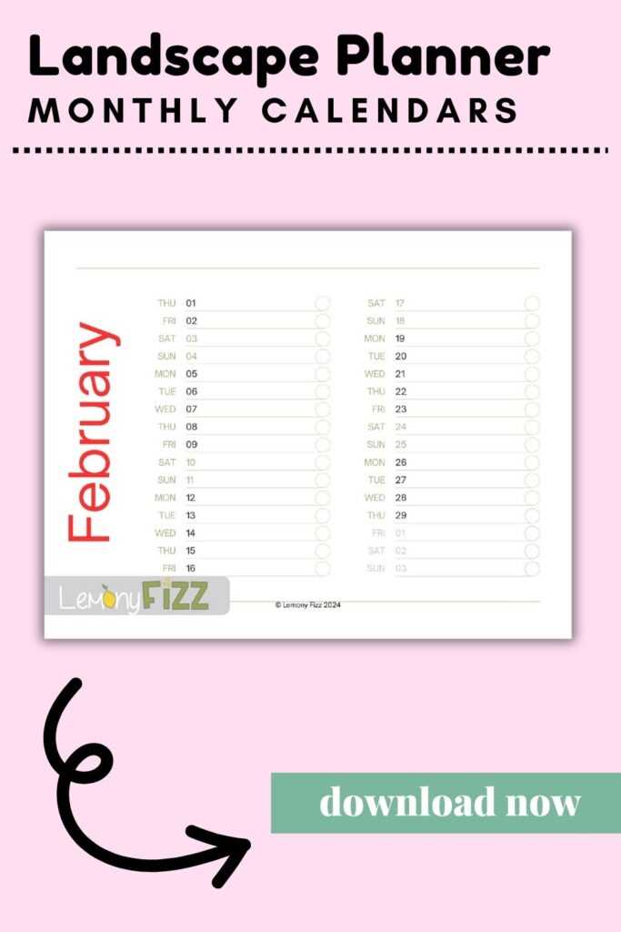 free february calendar template