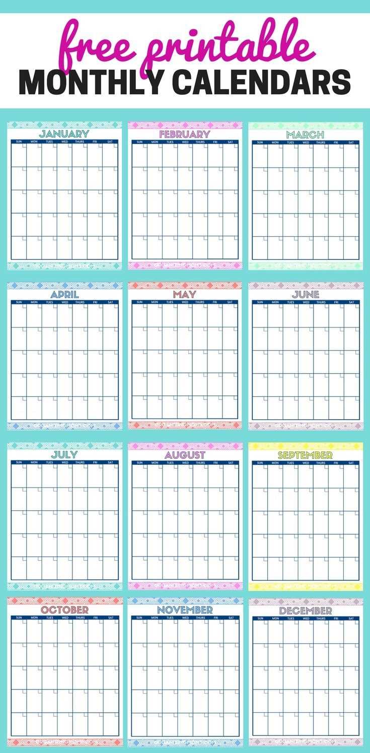 free monthly calendar template printable