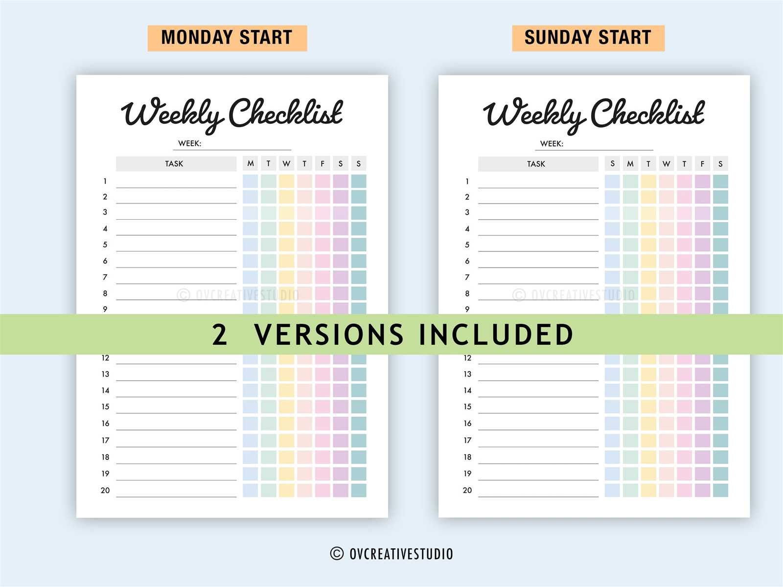 weekly calendar checklist template