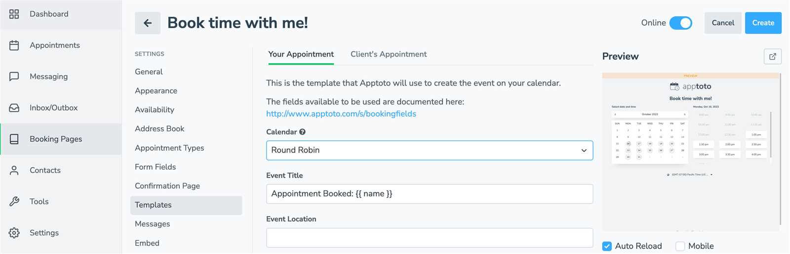 calendar with appointments template