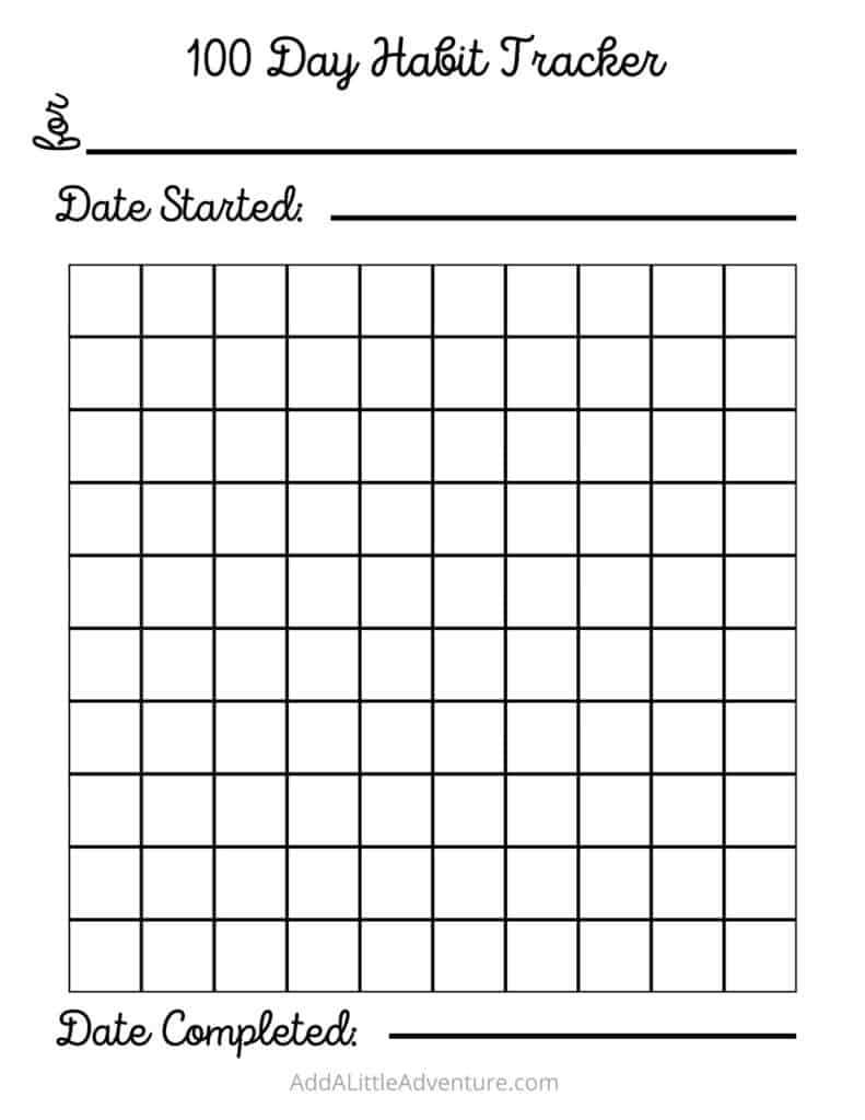 100 day calendar template