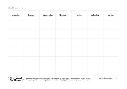 6 week calendar template