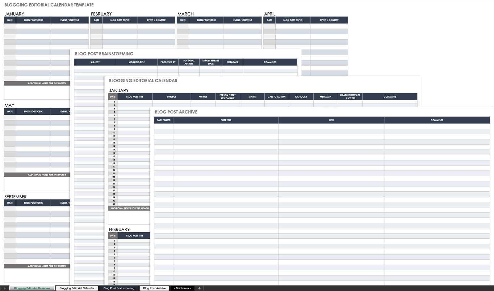 writing calendar template