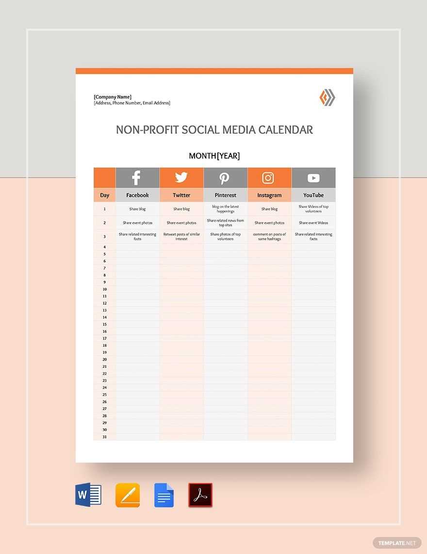 nonprofit communications calendar template