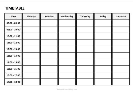 monday through saturday calendar template