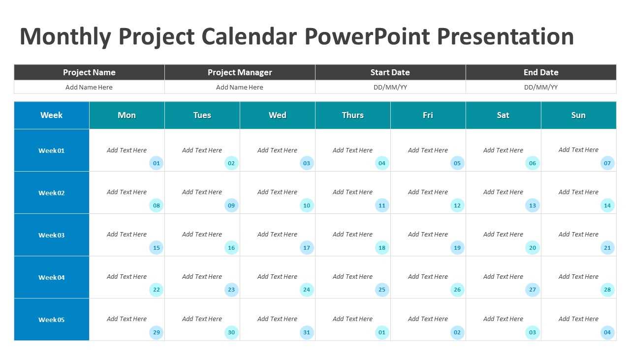 monthly project calendar template