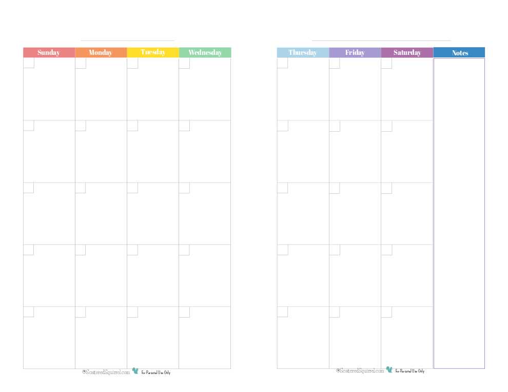 half sheet calendar template