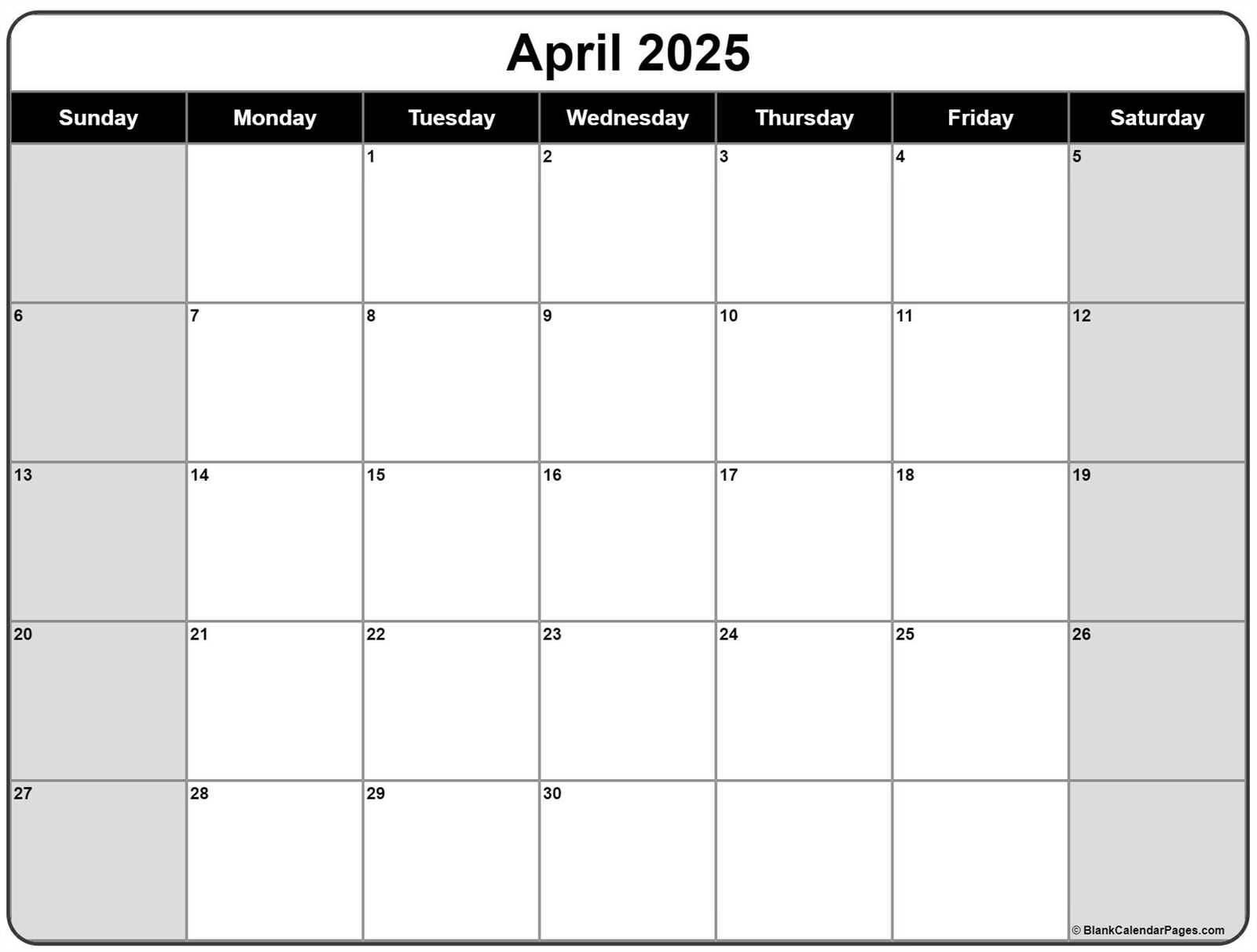 printable monthly calendar template 2025