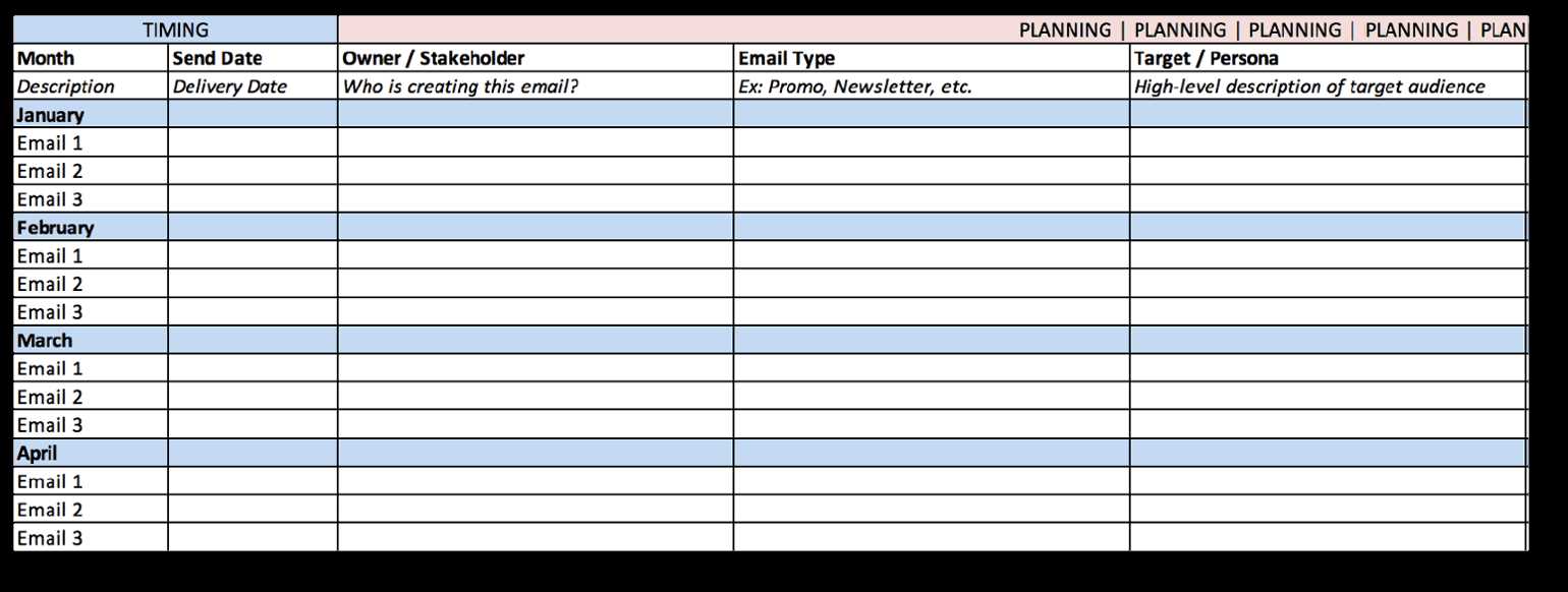 email campaign calendar template