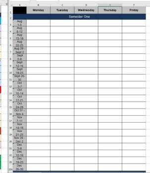 spring semester calendar template