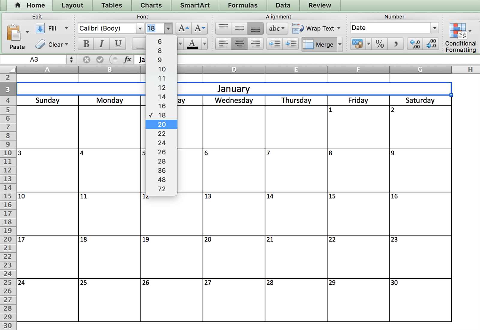 xls calendar template