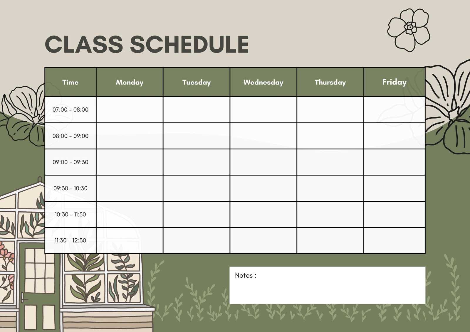 class schedule calendar template