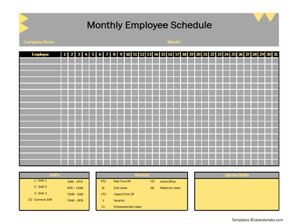 monthly employee calendar template