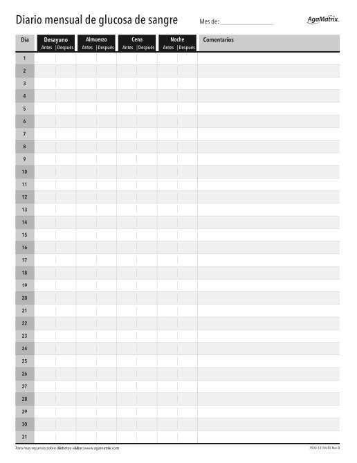 diabetes calendar template