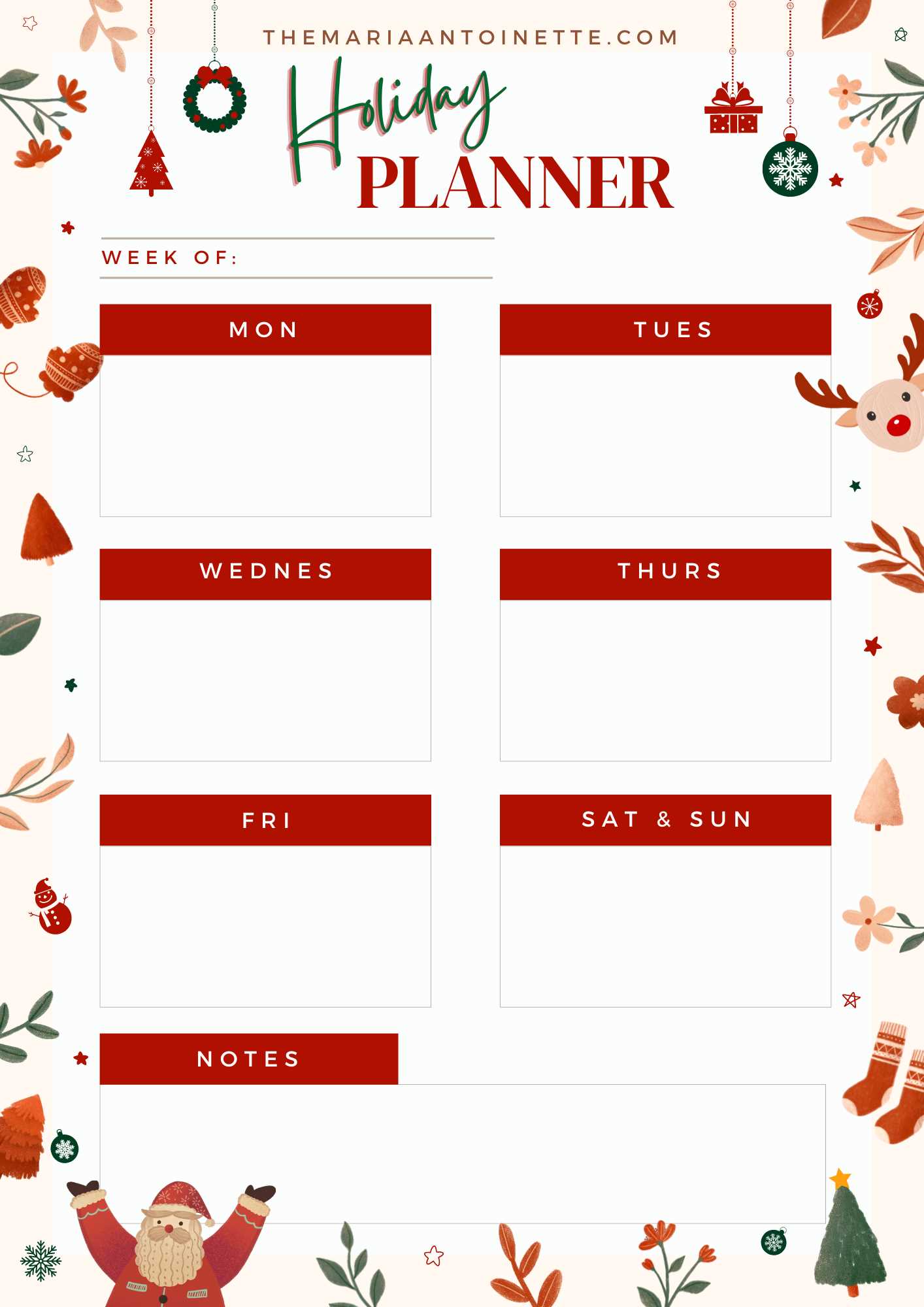 holiday planner calendar template