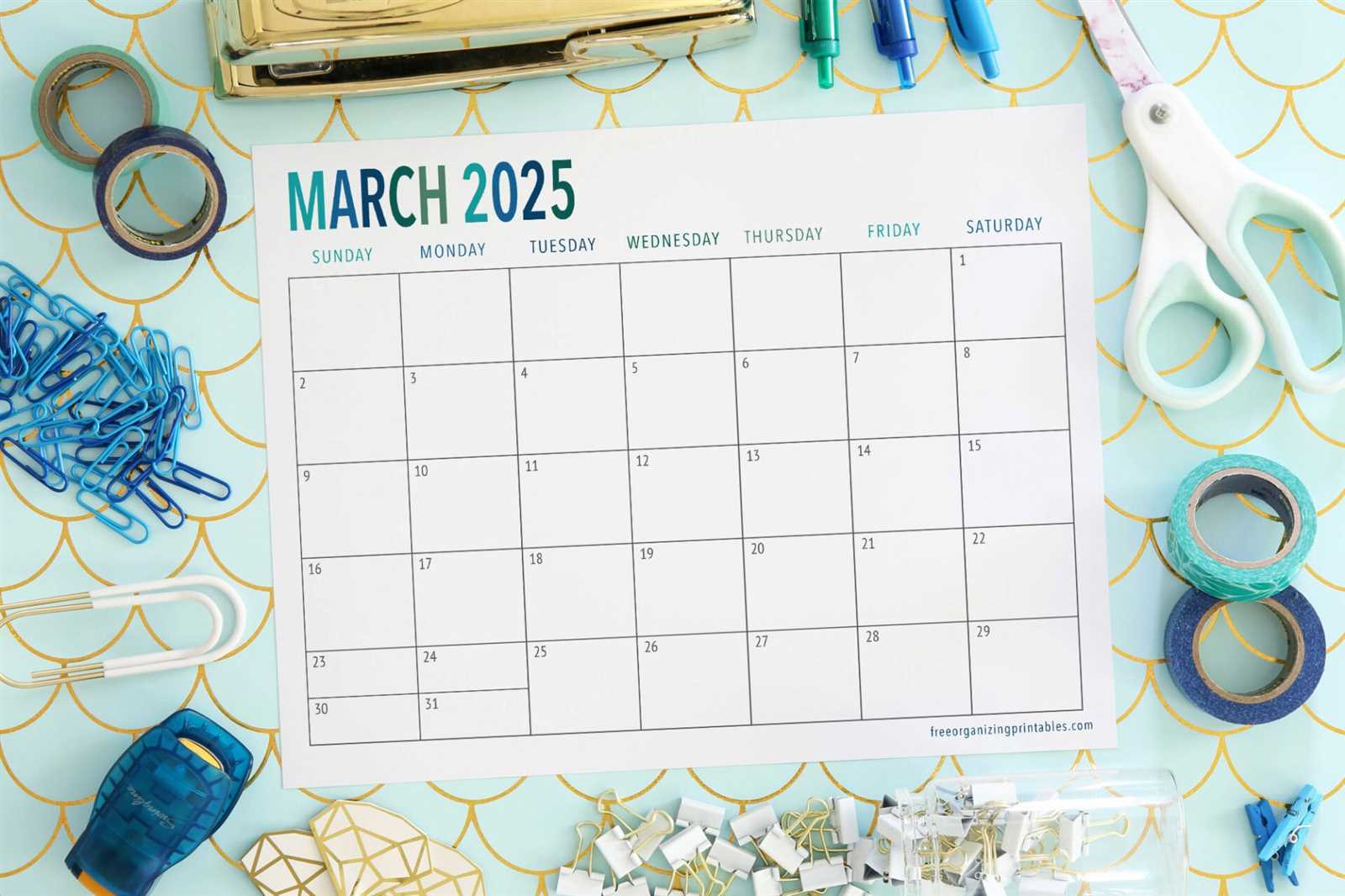 blank calendar template for march 2025