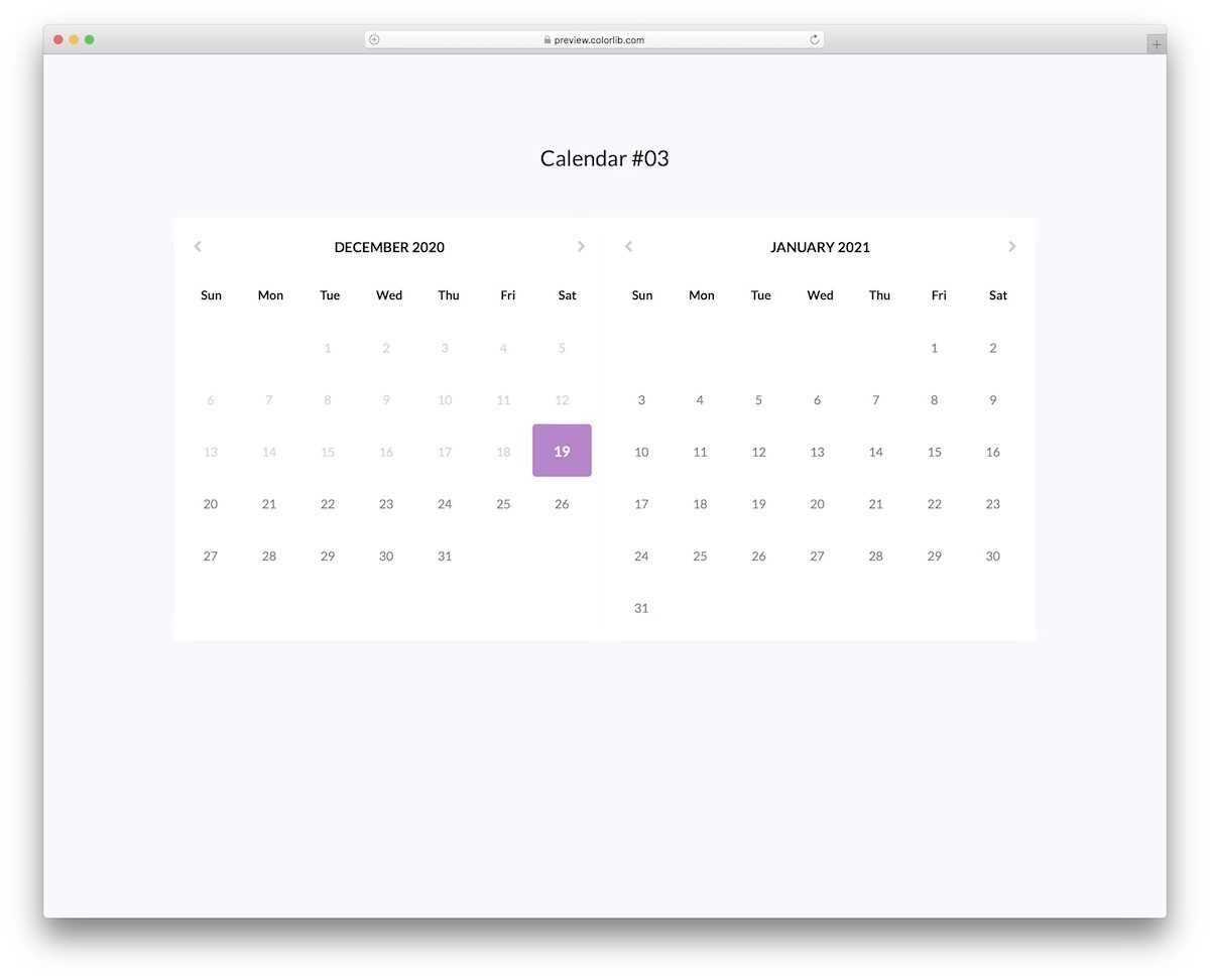 html calendar template code free