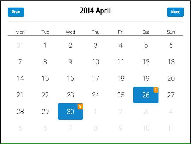 html calendar template code