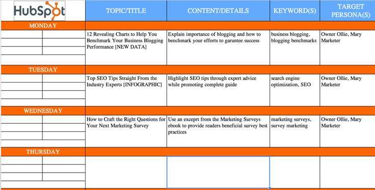 hubspot social media calendar template