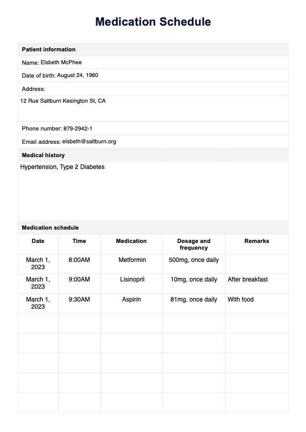 medication calendar template