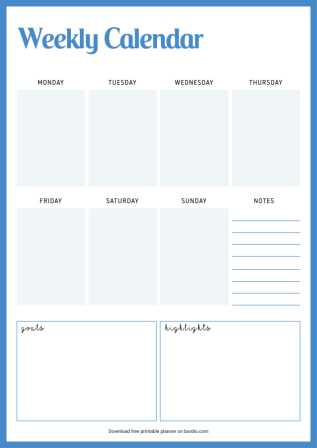 week calendar with hours template