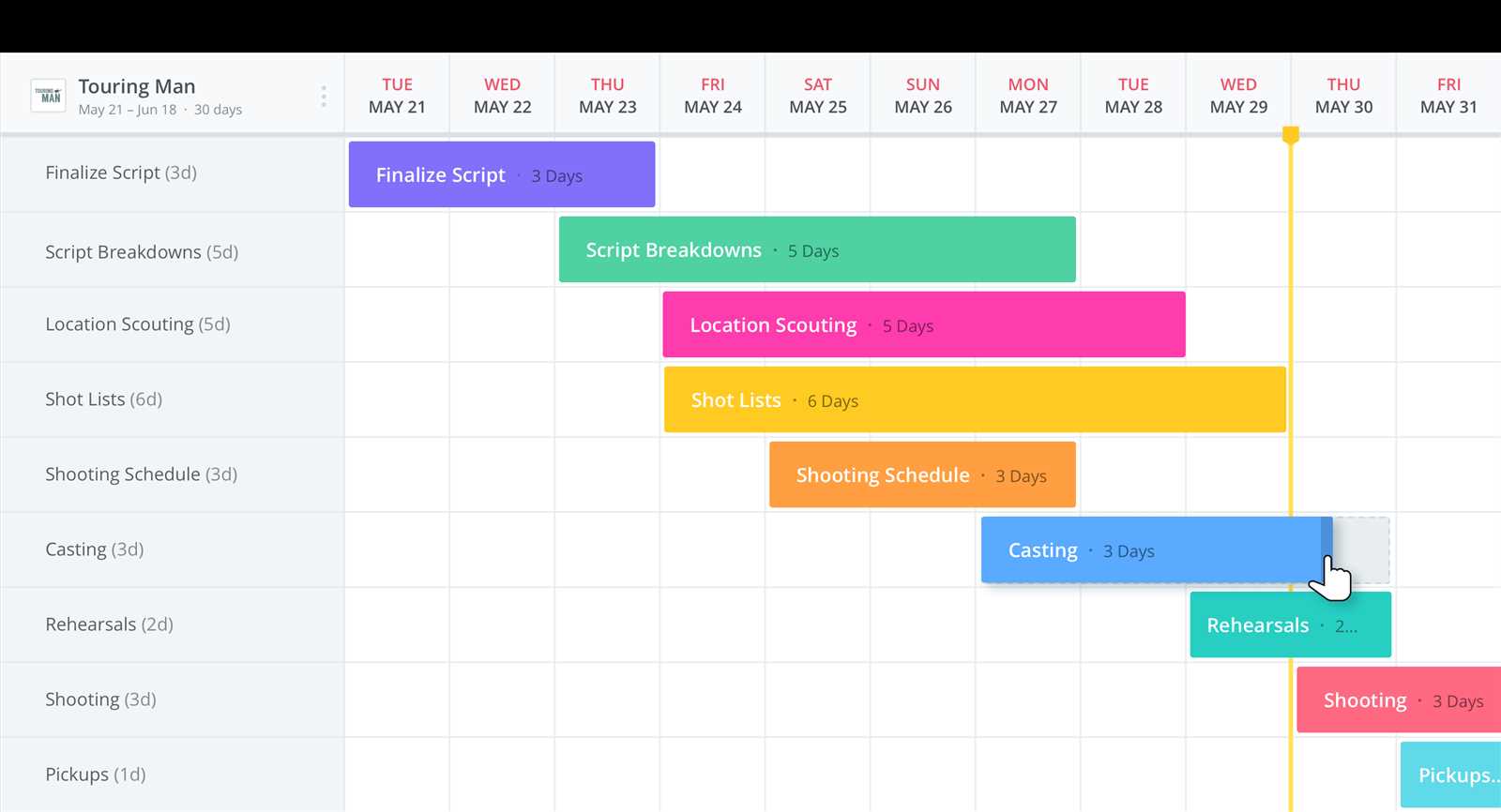 production calendar template free