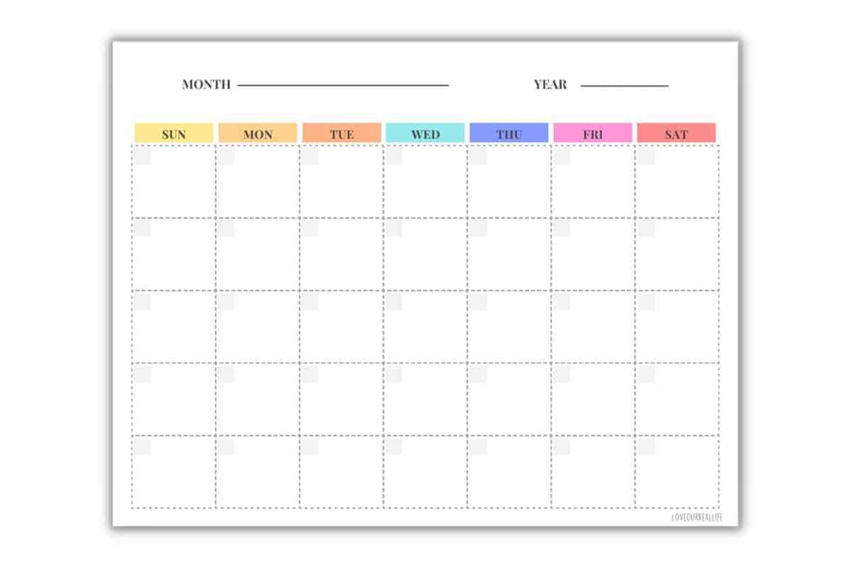printable blank monthly calendar template