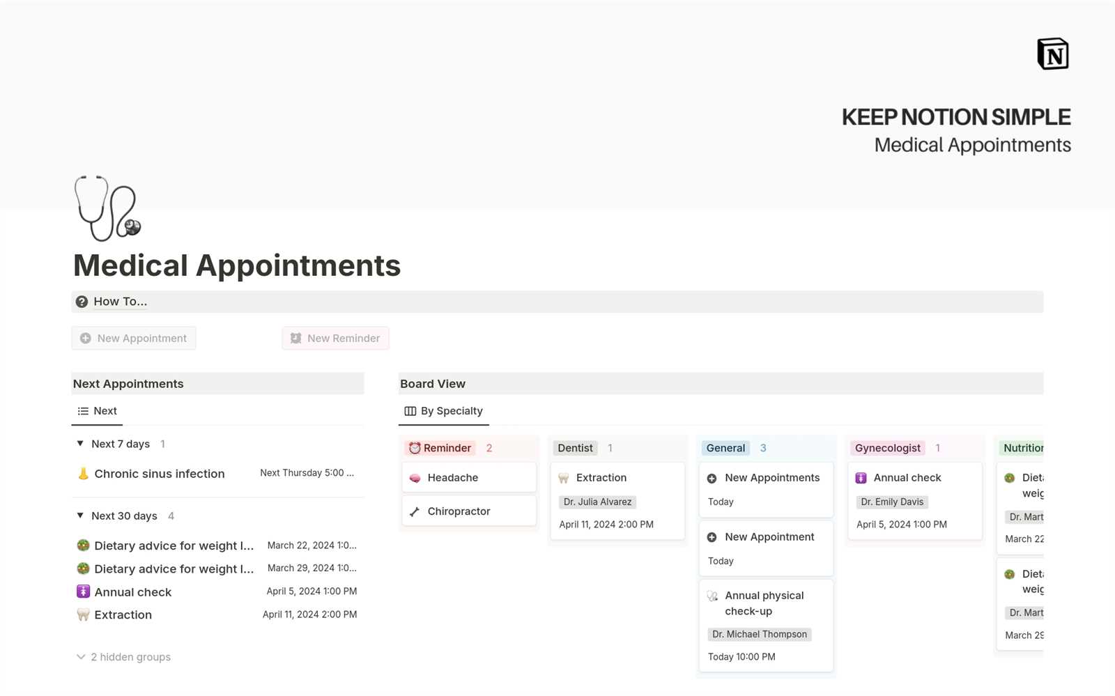 medical calendar template