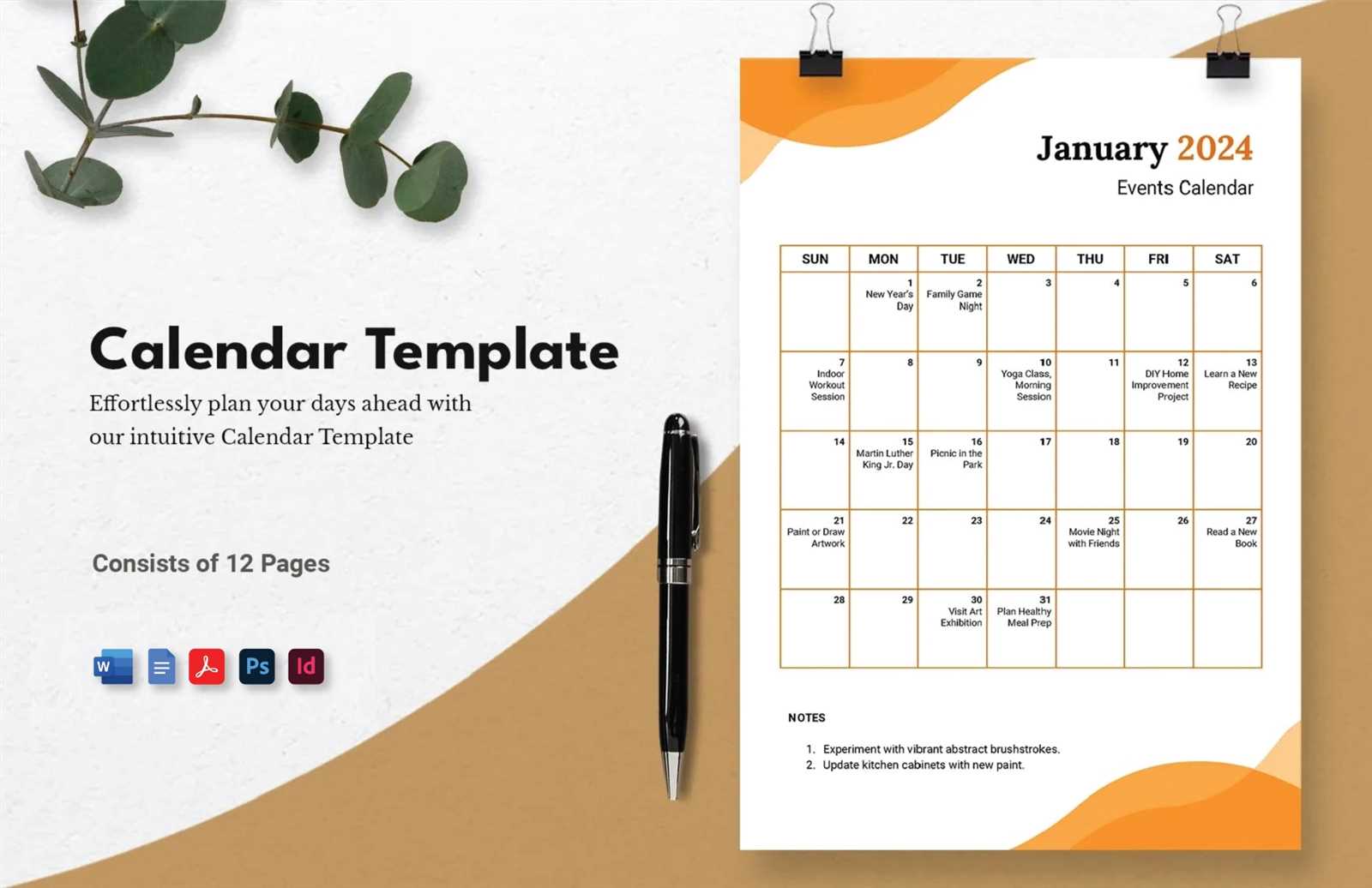 indesign monthly calendar template