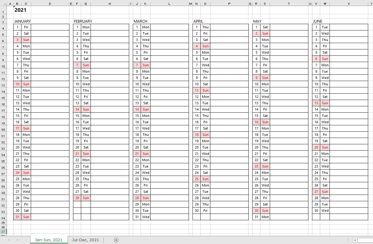 spreadsheet template calendar