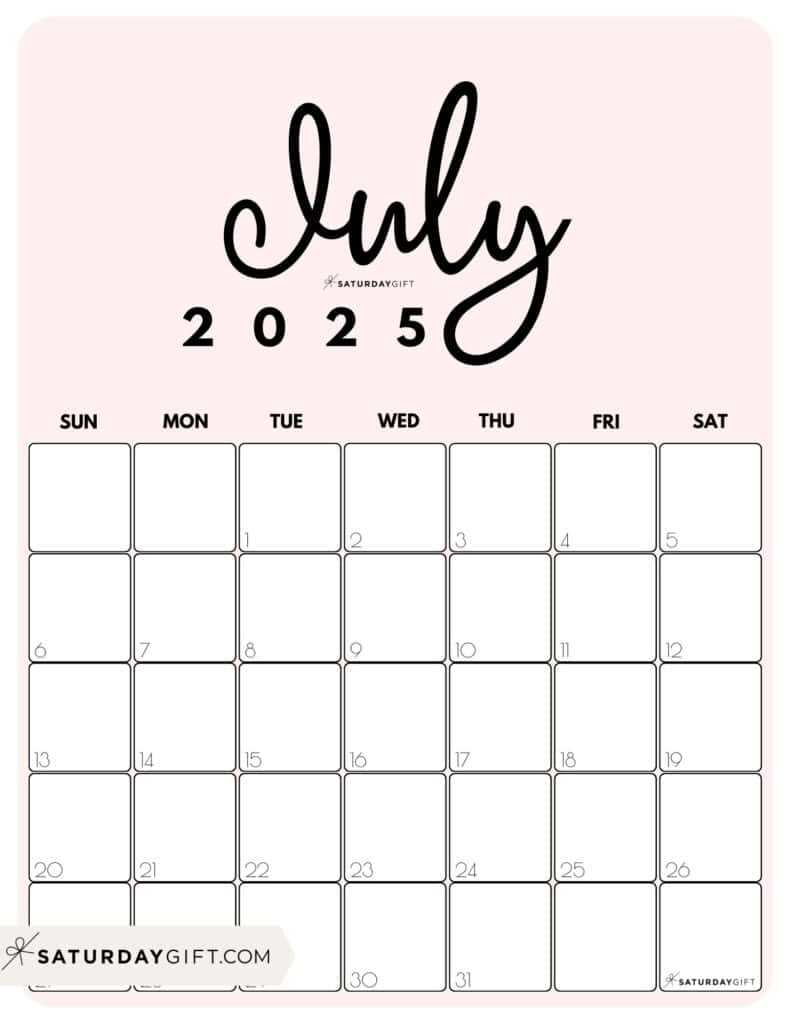 free july calendar template