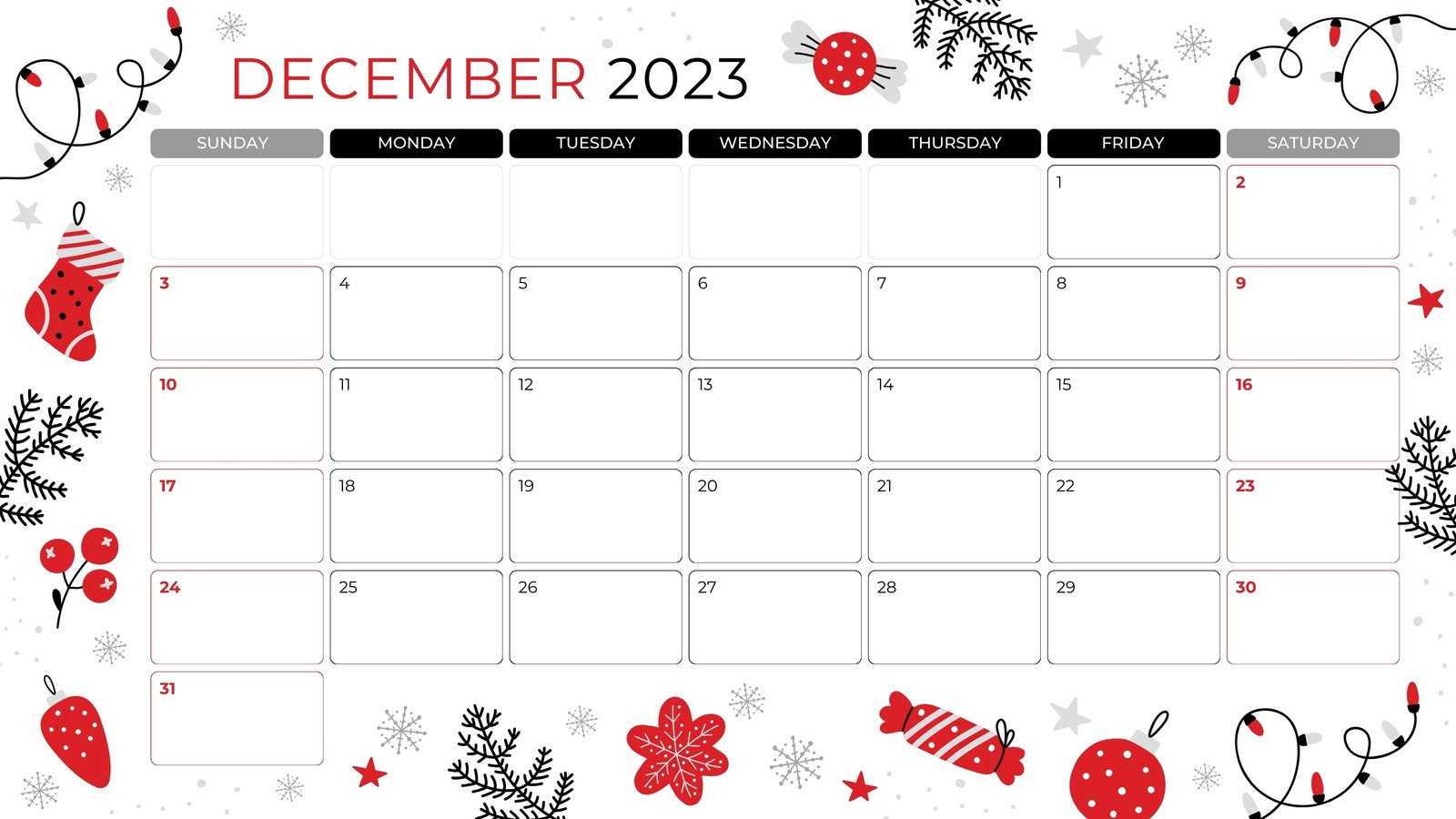 festive calendar template