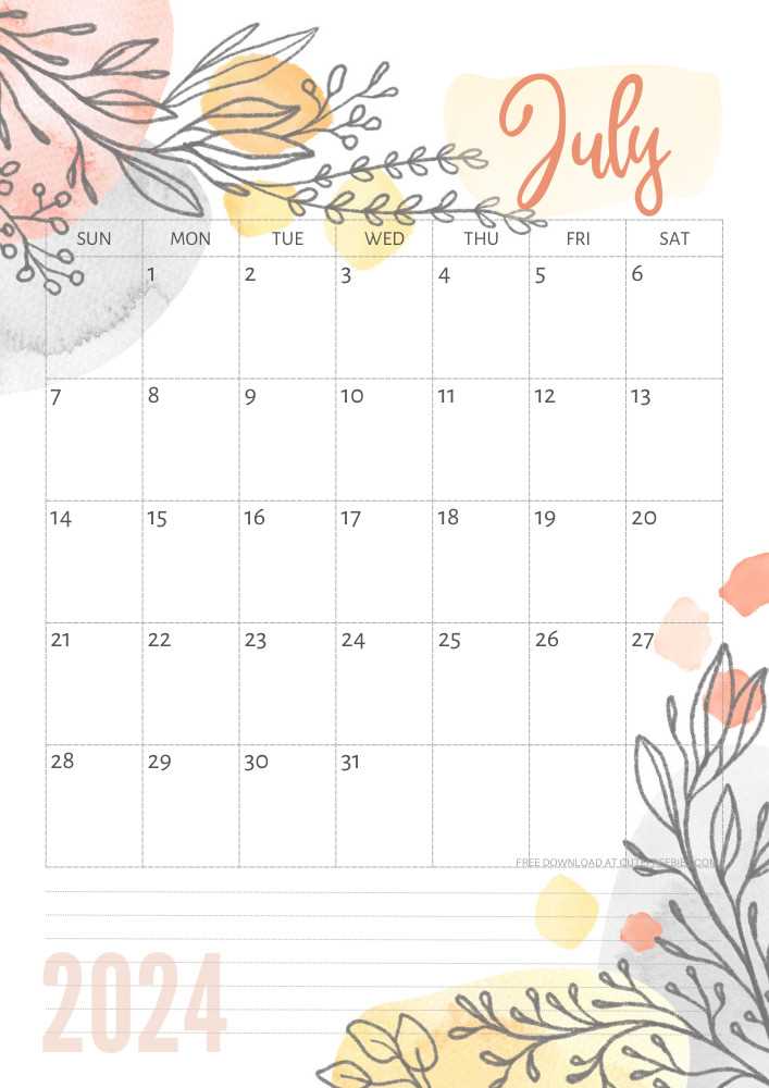 july template calendar
