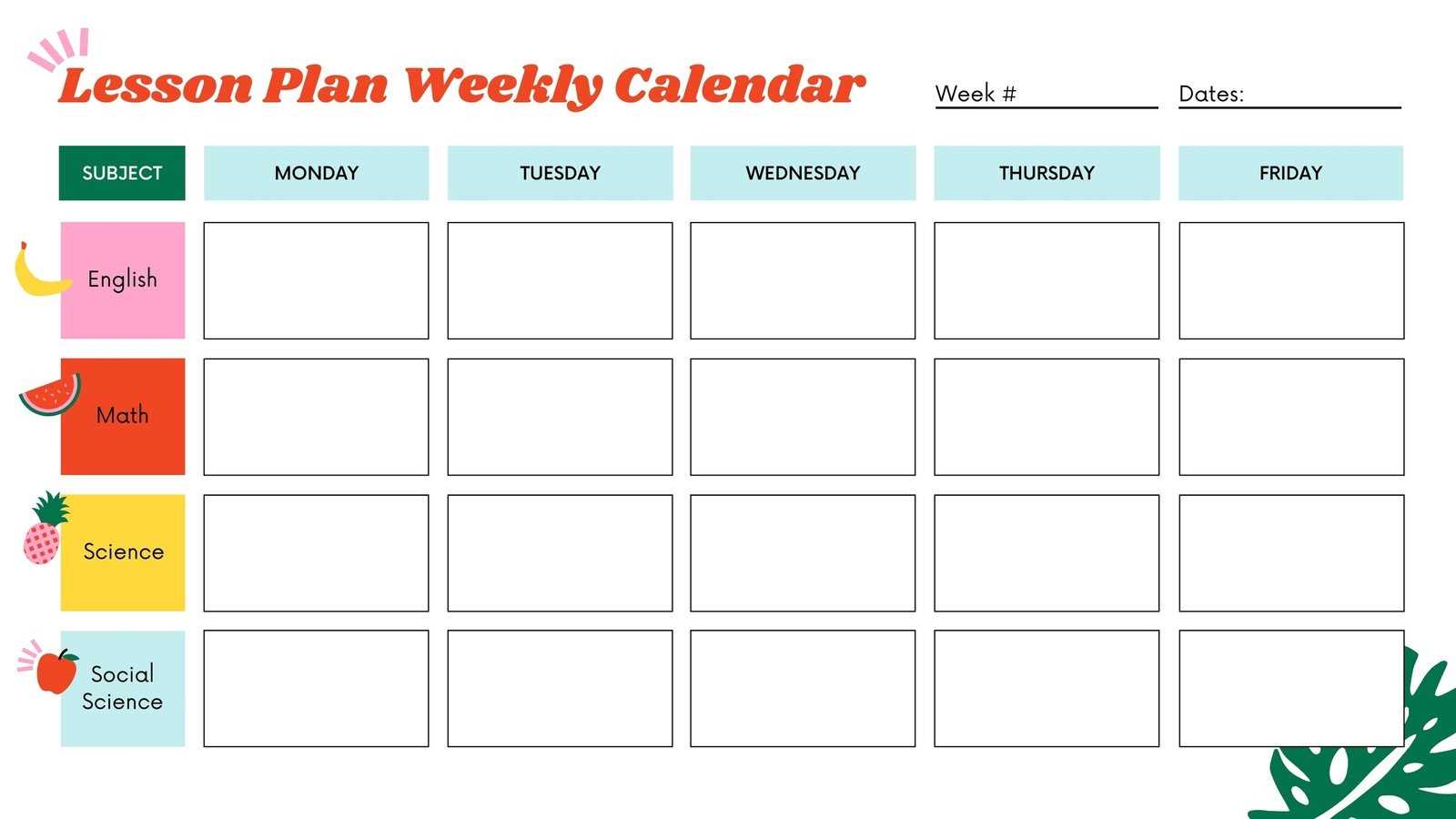 free lesson plan calendar template