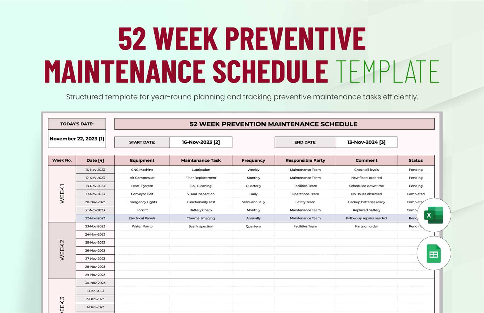 52 week calendar template