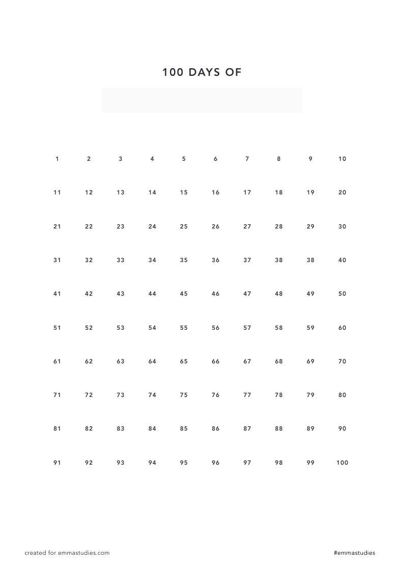 100 days calendar template