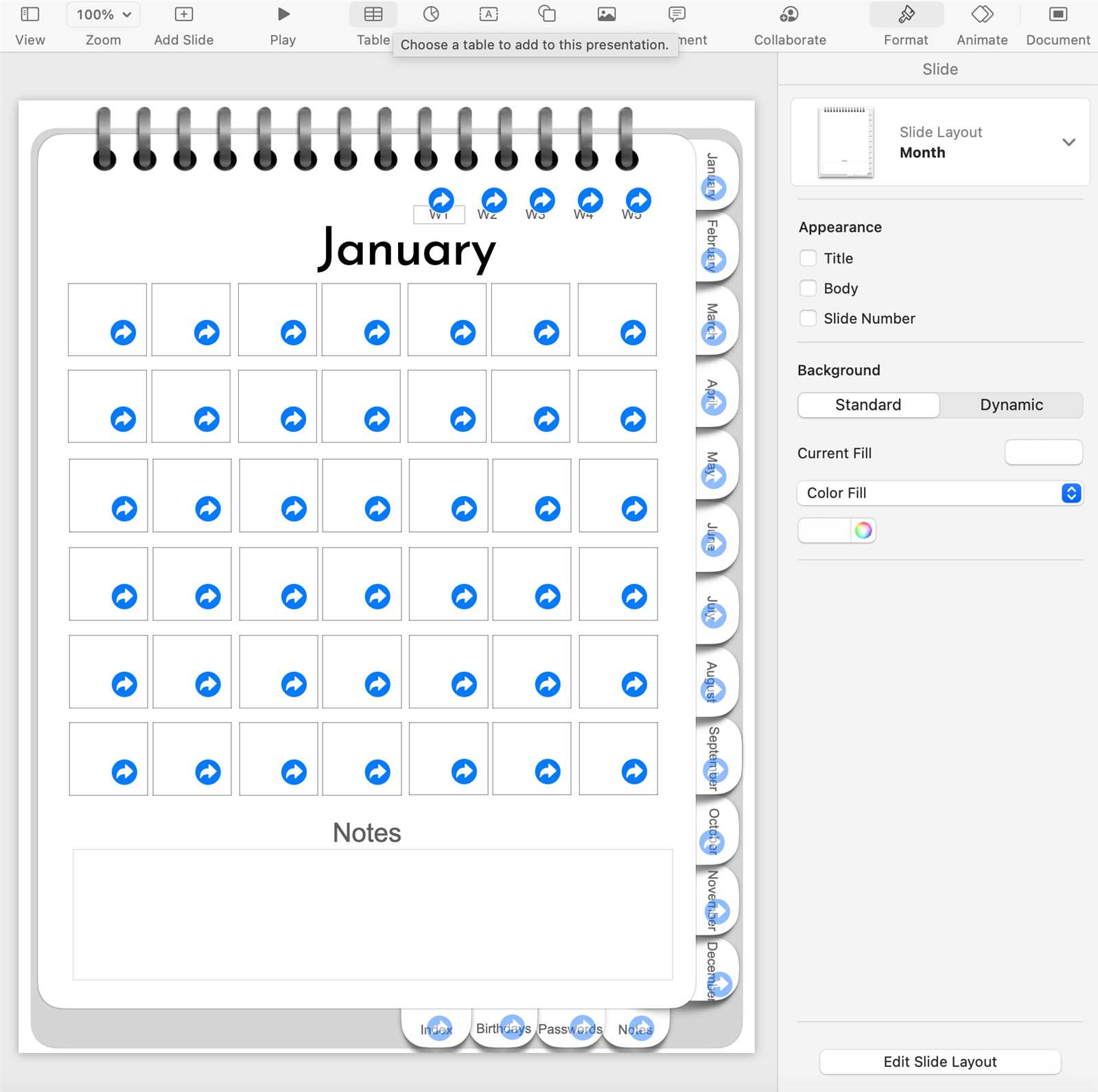 calendar template for keynote