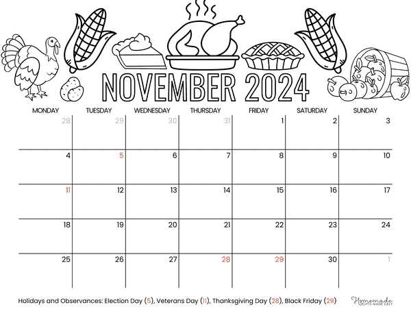 cute november calendar template