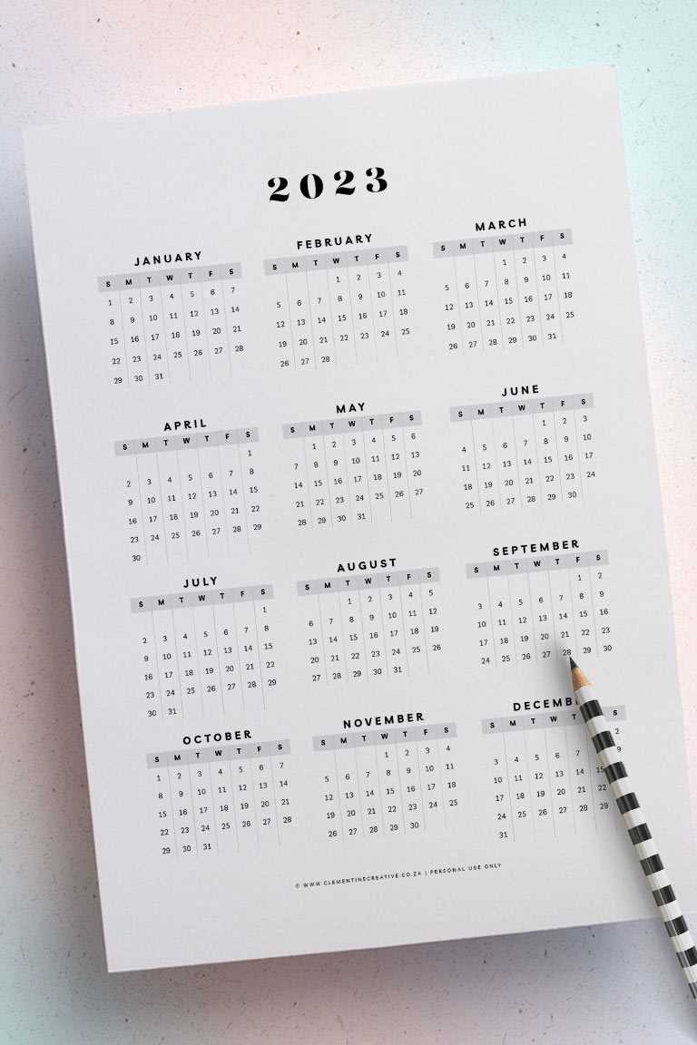 year at a glance calendar template