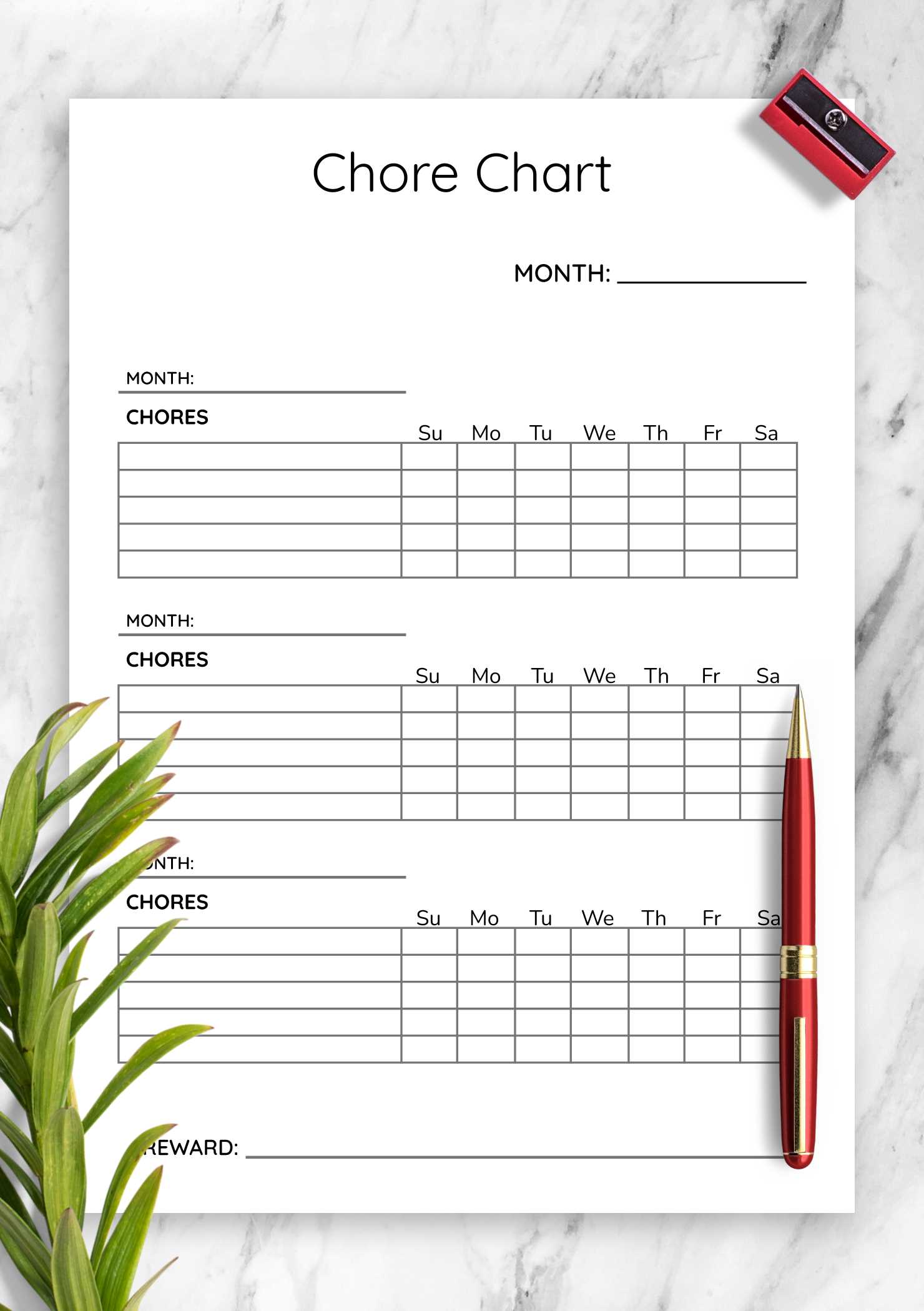 chore calendar template monthly