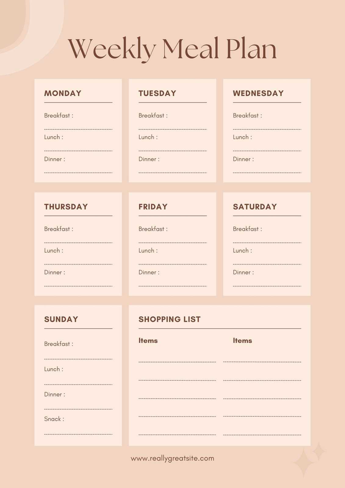 recipe calendar template