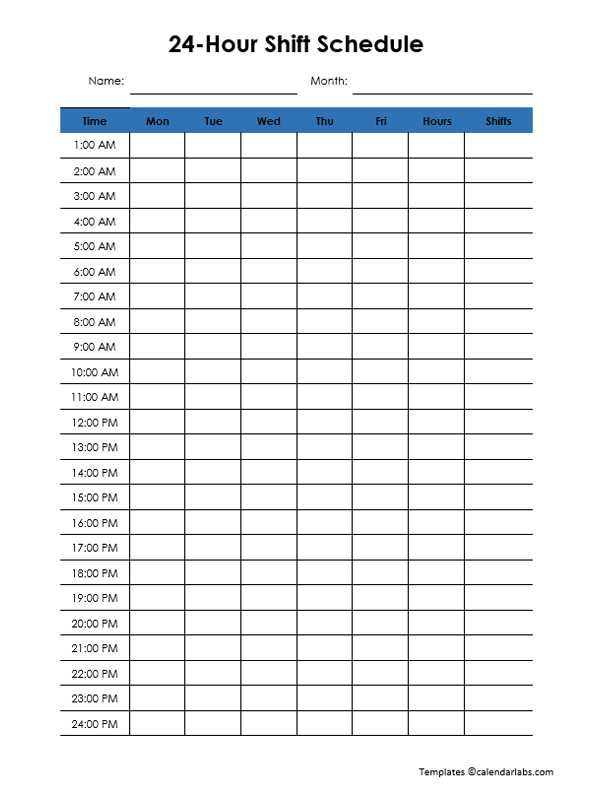24 hour weekly calendar template