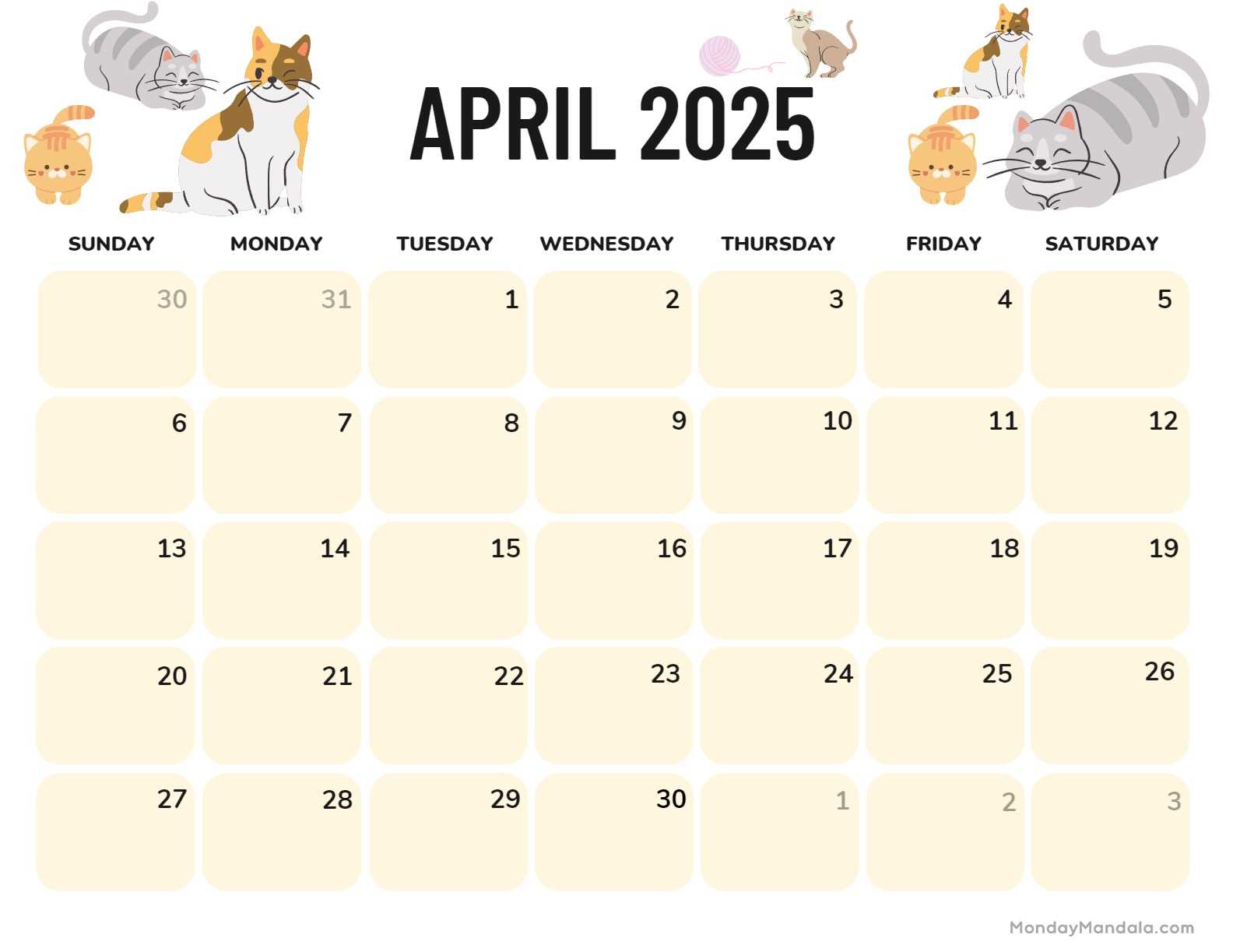 blank april 2025 calendar template